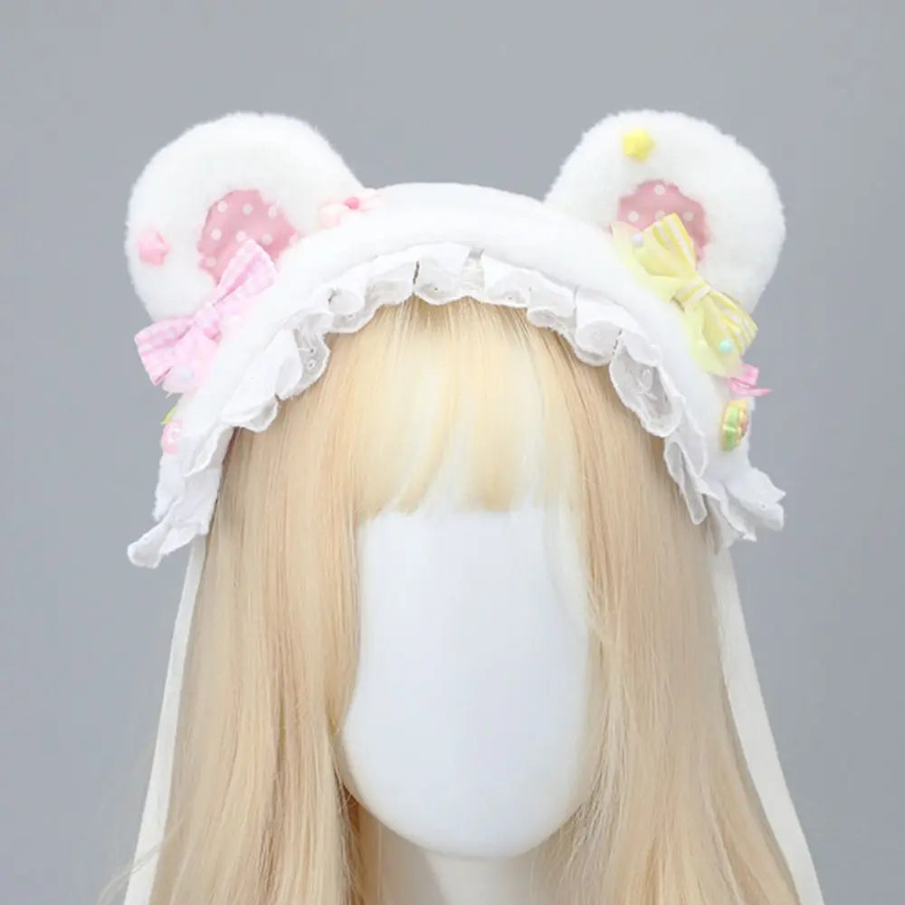 Fluffy Bear Ear Lace Headband