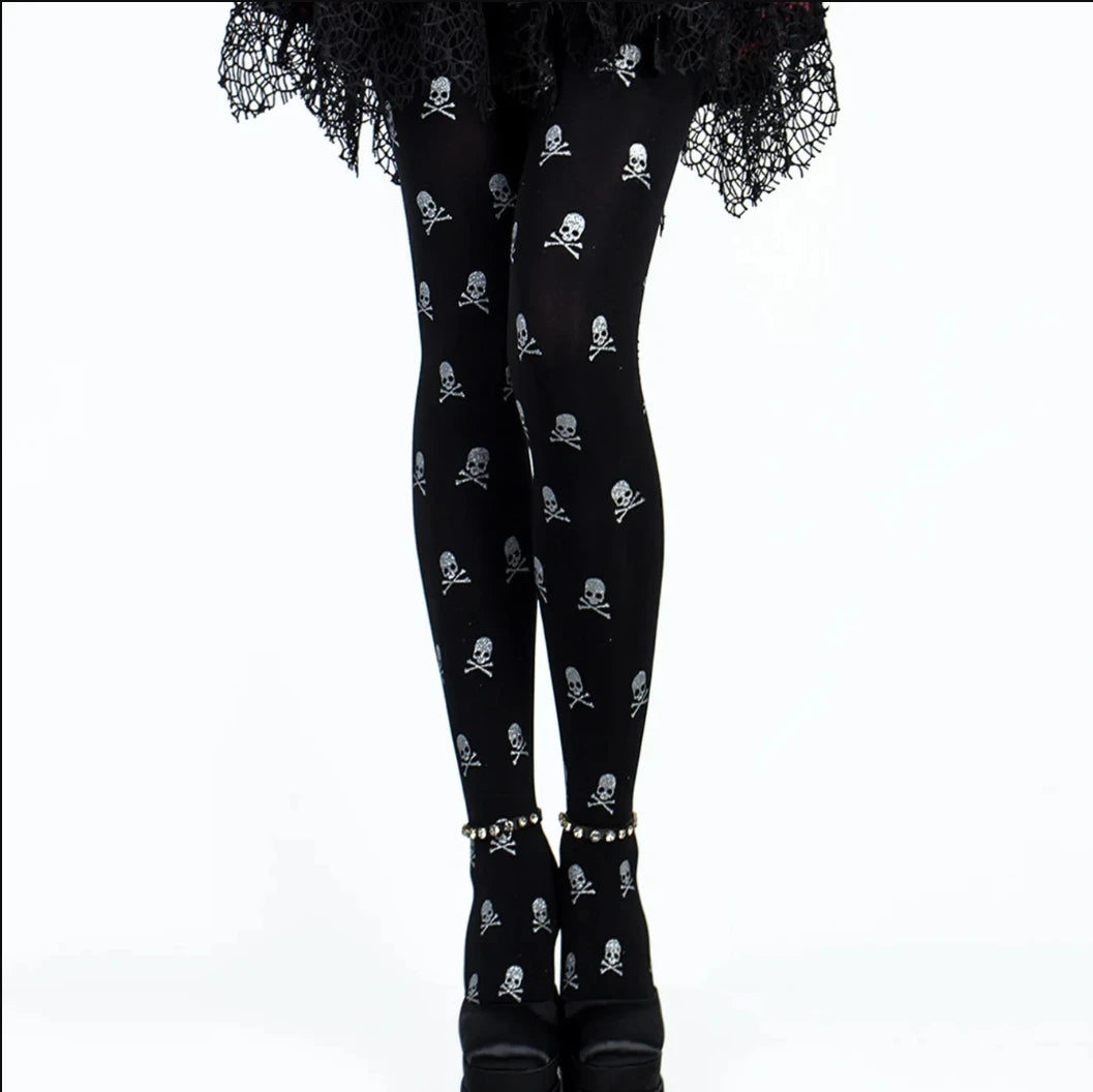 Glitter Skull & Crossbones Tights