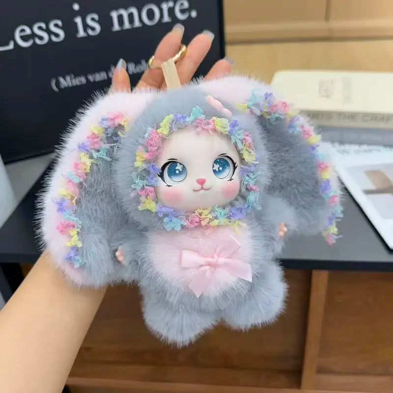 Fluffy Bunny Flower Crown Plush Keychain