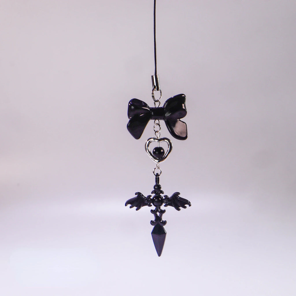 Y2K Phone Charm Strap Dark Gothic Angel Cross Pendant Cellphone Lanyard Sweet Cool Girl Keychain for IPhone Keycord