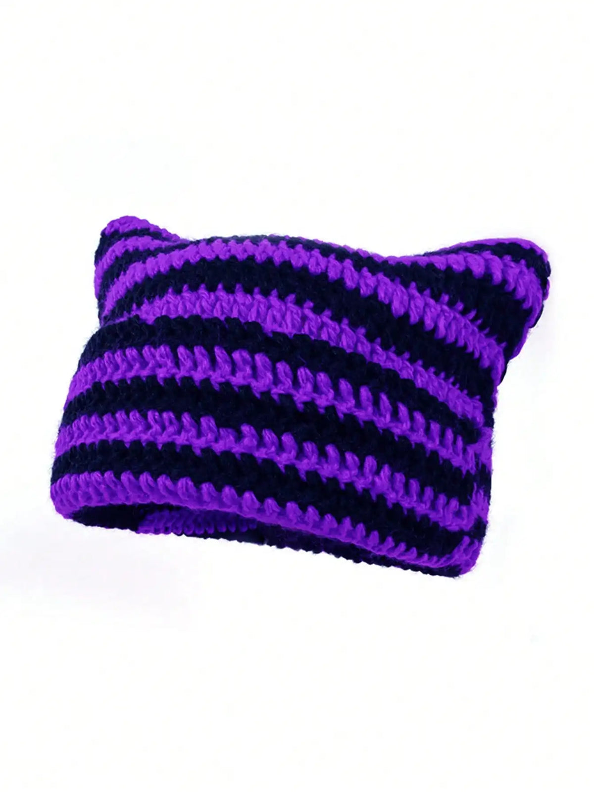 Striped Cat Ear Crochet Beanie