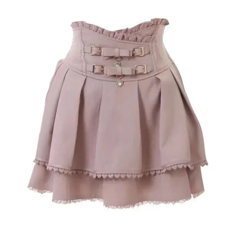 Lace Ruffle Cake Mini Skirt with Corset Belt