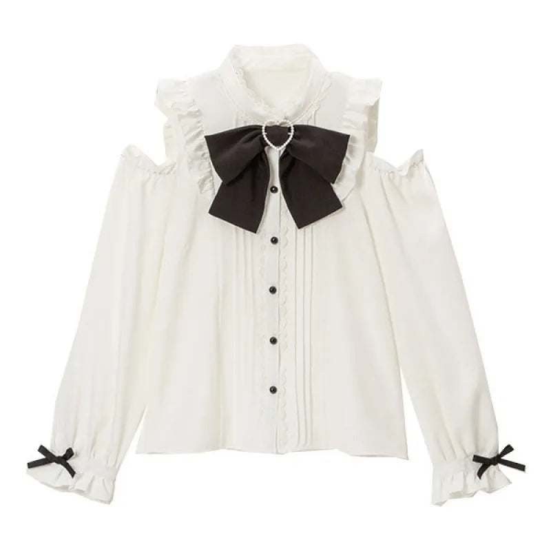Off-Shoulder Ruffle Lolita Blouse with Heart Bow
