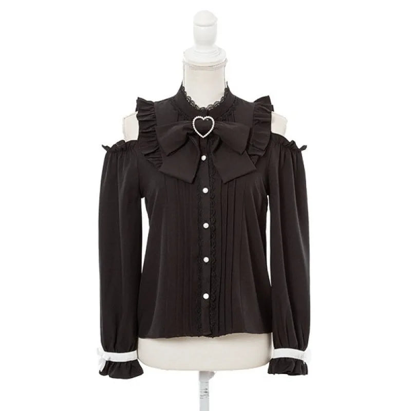 Off-Shoulder Ruffle Lolita Blouse with Heart Bow