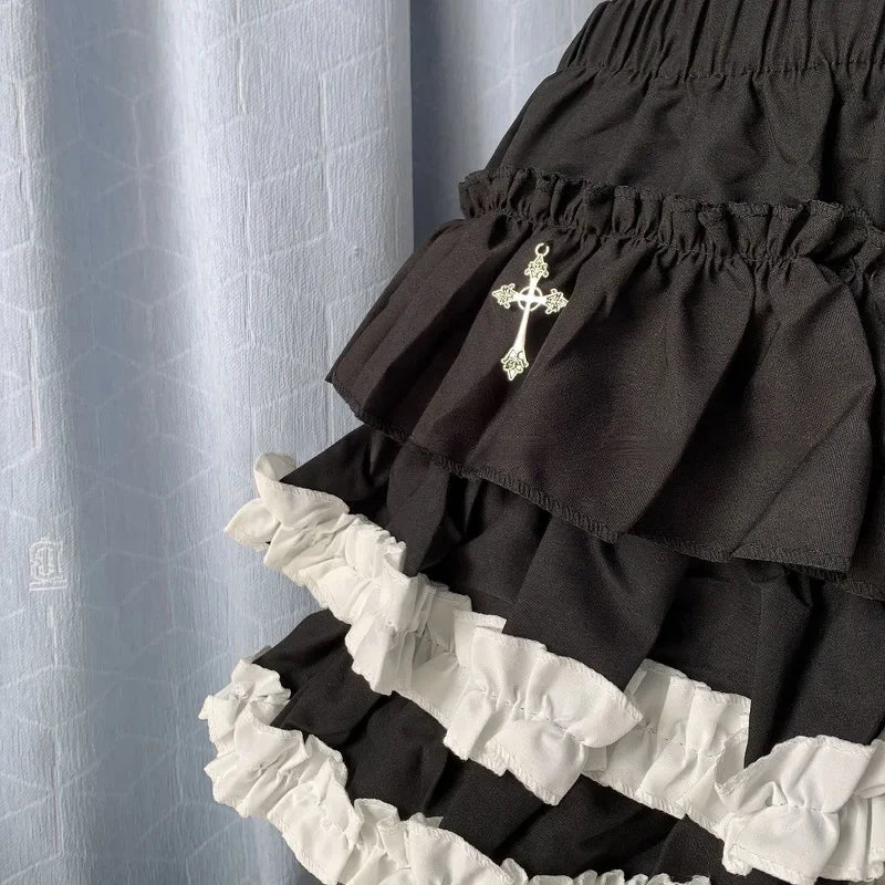 Lace Ruffle Bloomer Skirt with Cross Charms
