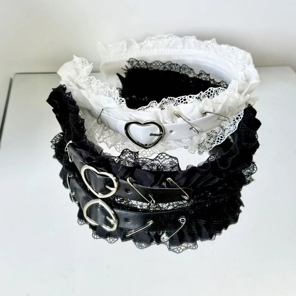 Lace Heart Buckle Pin Headband