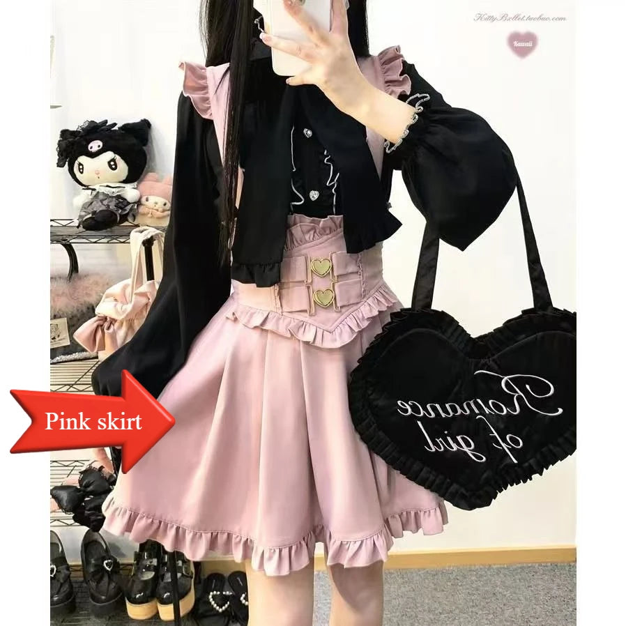 Lolita Pinafore Suspender Skirt with Heart Bow