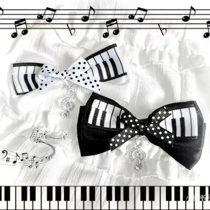 Piano Key Polka Dot Bow Hair Clip