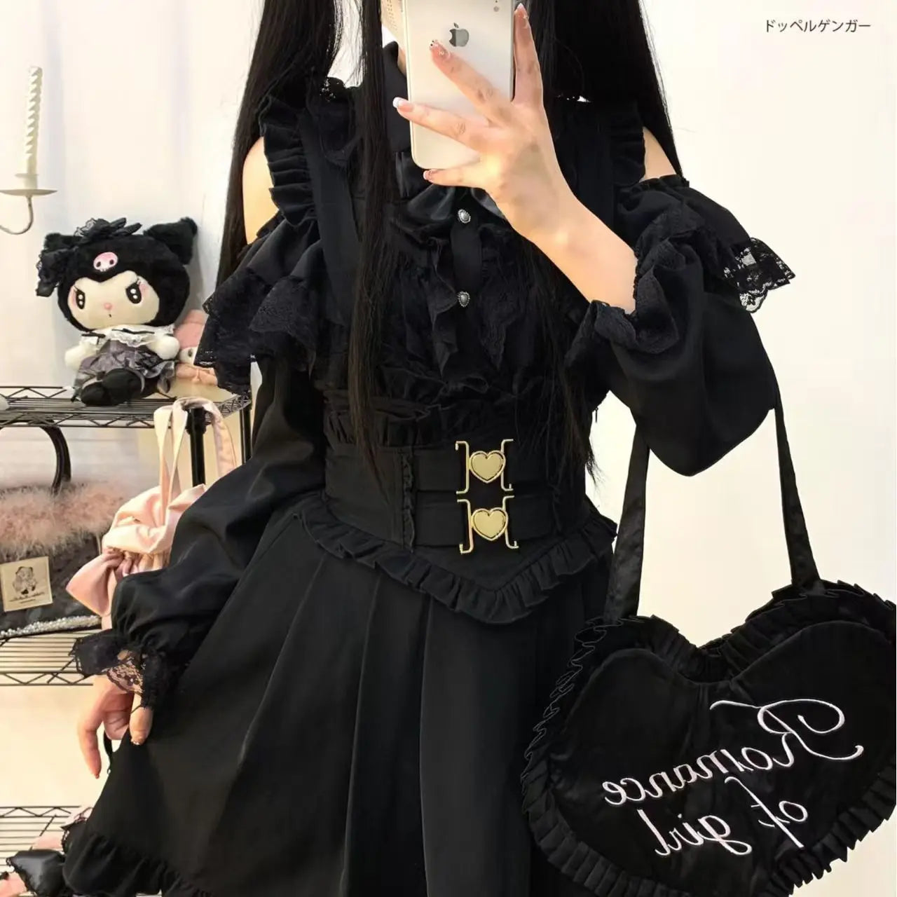 Lolita Pinafore Suspender Skirt with Heart Bow