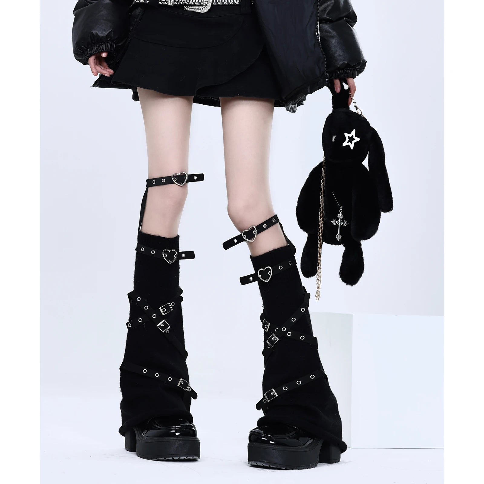 Buckle Harness Knit Flare Leg Warmers