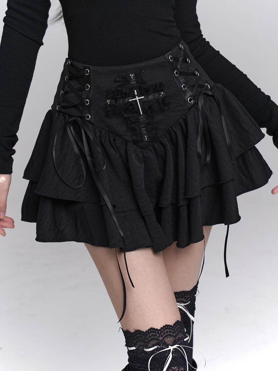 Cross Patchwork Mini Skirt - Skirts detail view 2 | Cute Splikes