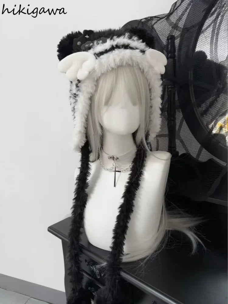 Cat Ear Knit Beanie with Angel Wings