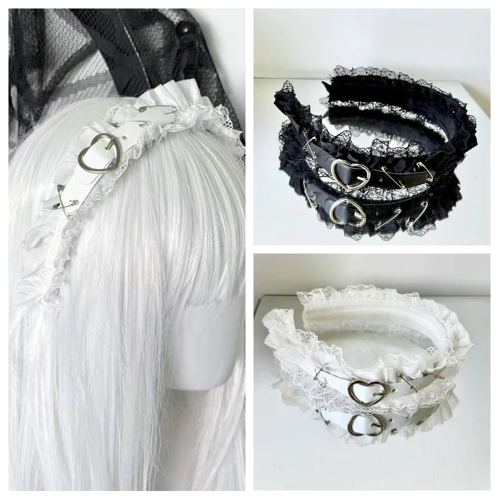 Lace Heart Buckle Pin Headband