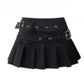 Double Belt Pleated Micro Mini Skirt