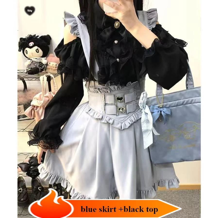 Lolita Pinafore Suspender Skirt with Heart Bow