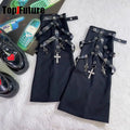 Eyelet Strap Leg Warmers with Cross Charms