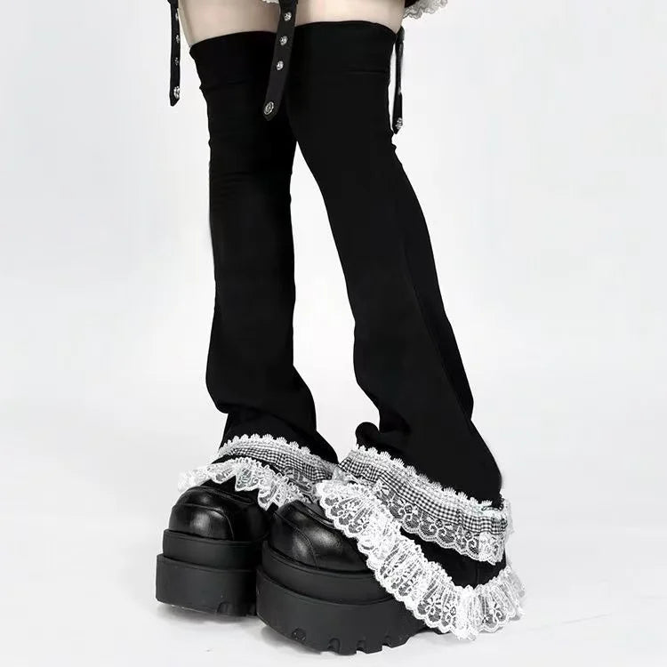 Lace Flare Leg Warmers with Cross Studs