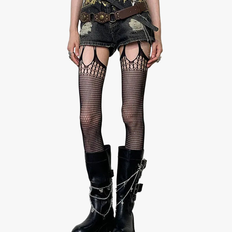 Cut-Out Fishnet Suspender Tights (Garter Look)