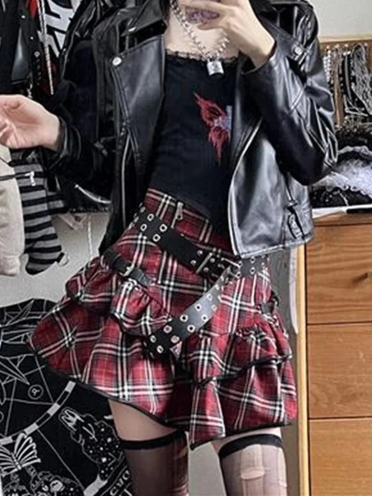Red Plaid Cake Skirt - Skirts detail view 6 | Cute Splikes