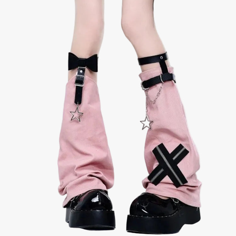 Bow Buckle Flare Leg Warmers with Star Charm