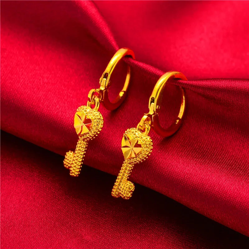 Heart Cross Key Drop Earrings (Stainless Steel)