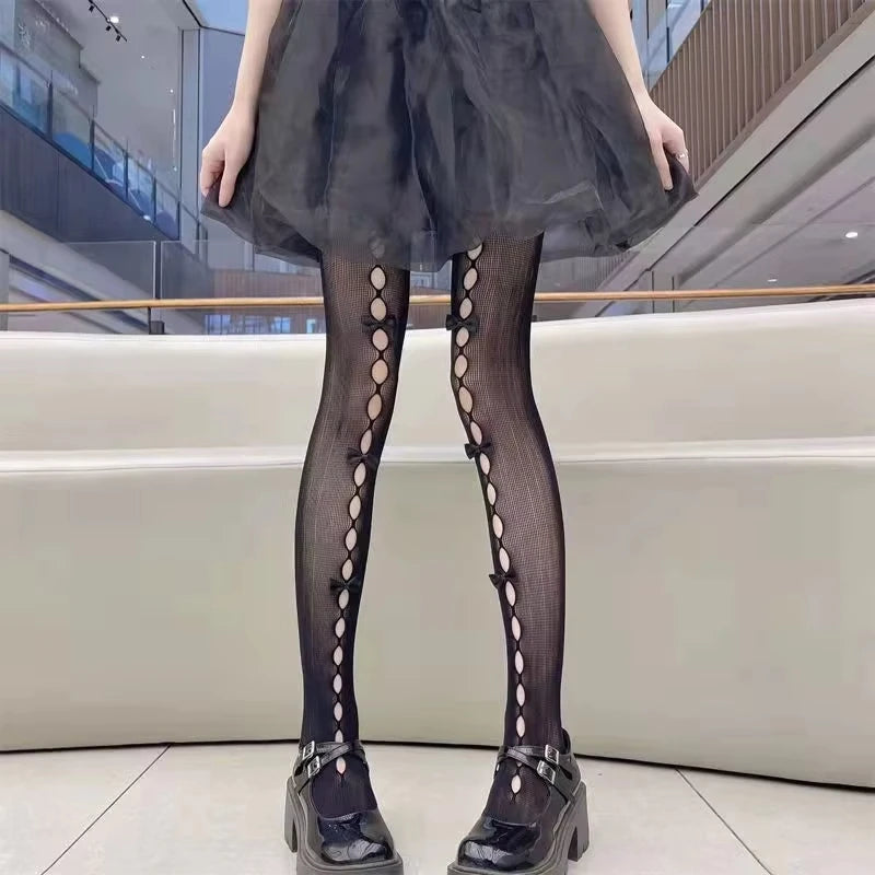 Bow Cut-Out Fishnet Tights