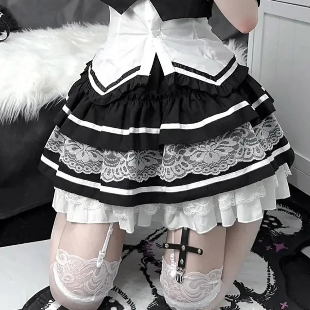 Striped Lace Tiered Cake Skirt