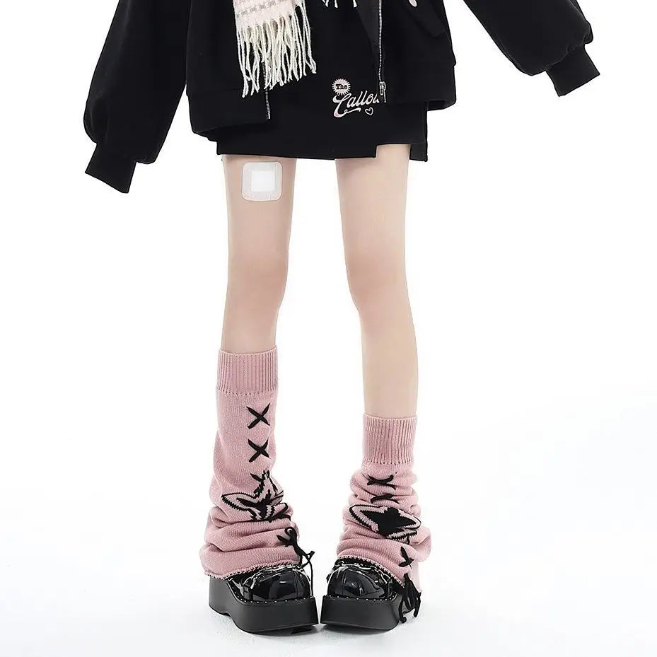 Star Knit Flare Leg Warmers with Bows