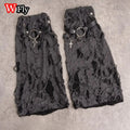 Ripped Distressed Leg Warmers with Cross Charm