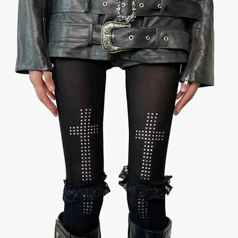 Rhinestone Cross Sheer Tights