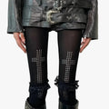 Rhinestone Cross Sheer Tights