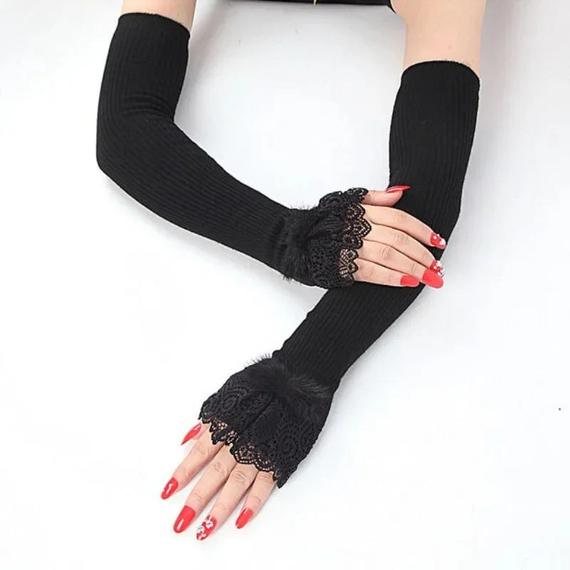 Faux Fur Long Gloves - Gloves & Arm Warmers detail view 6 | Cute Splikes