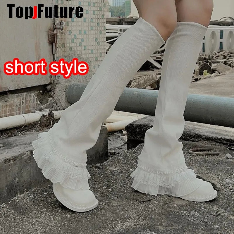 Lace Ruffle Leg Warmers with Suspender Straps