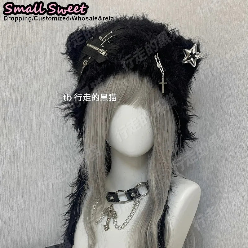 Fuzzy Bear Ear Hat with Pins & Charms