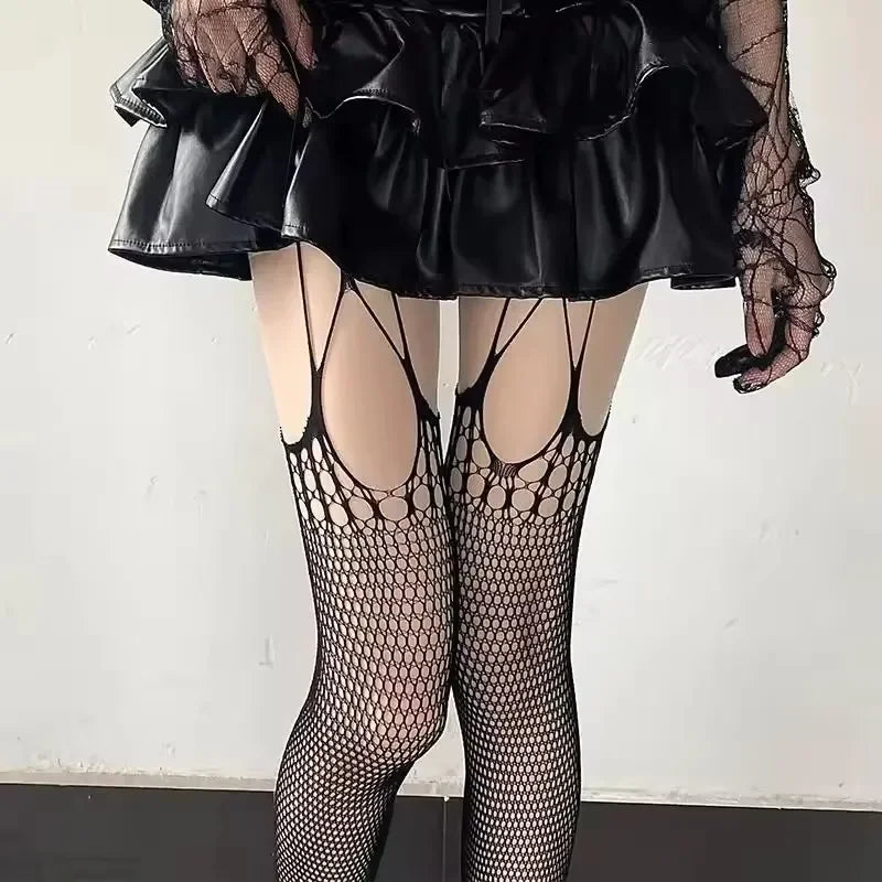 Cut-Out Fishnet Suspender Tights (Garter Look)