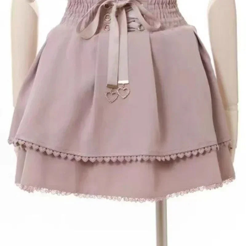 Lace Ruffle Cake Mini Skirt with Corset Belt