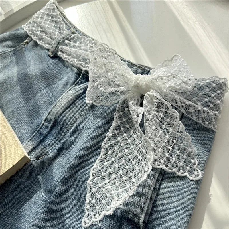 Sheer Lace Bow Waist Belt