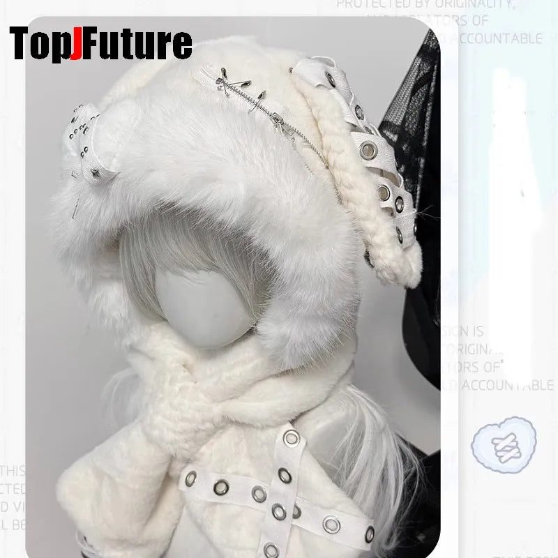 Furry Bunny Ear Hat with Star Band & Cross