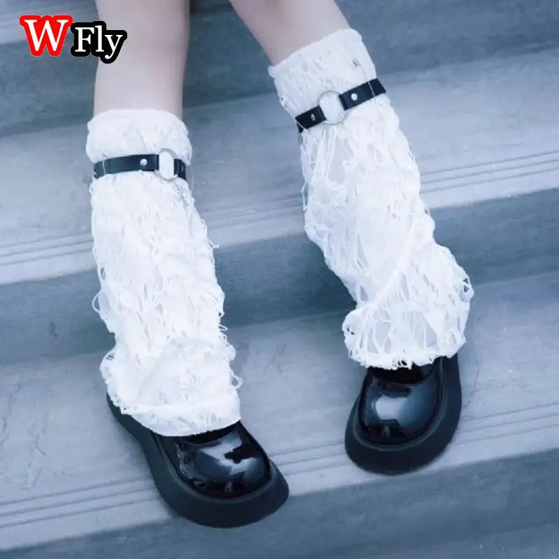 Ripped Distressed Leg Warmers with Cross Charm