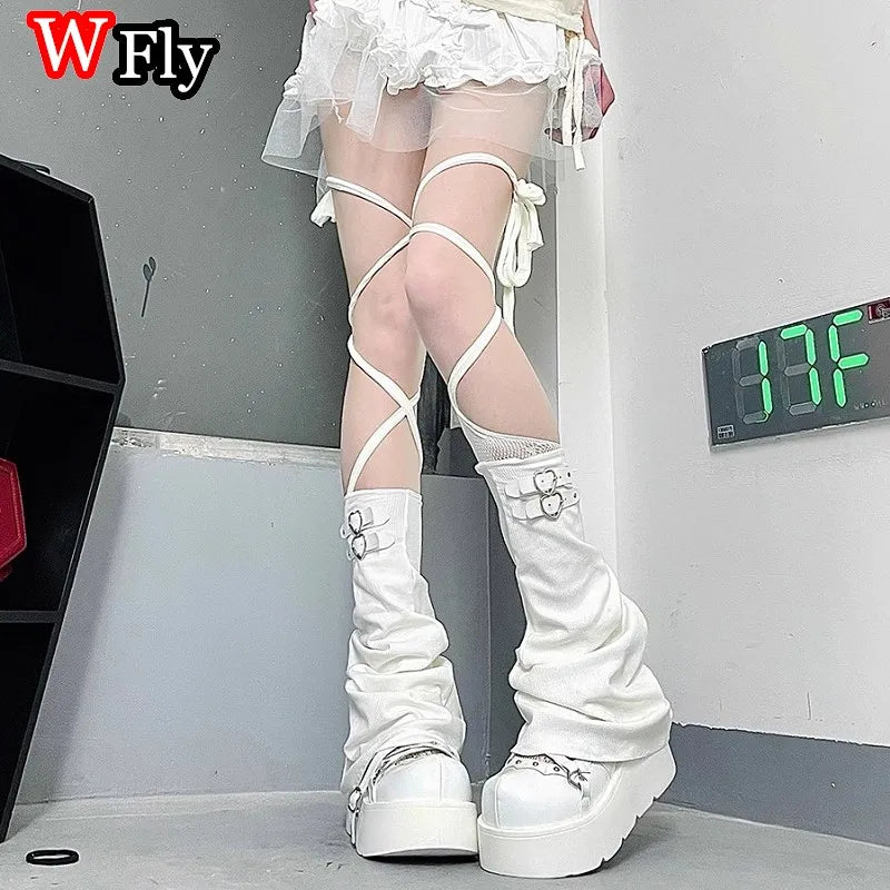 Fishnet Flare Leg Warmers with Heart Buckles