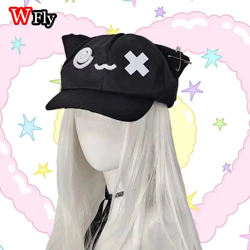Fluffy Cat Ear Beanie with Kawaii Face
