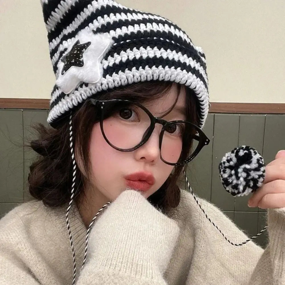 Devil Ear Striped Knit Beanie