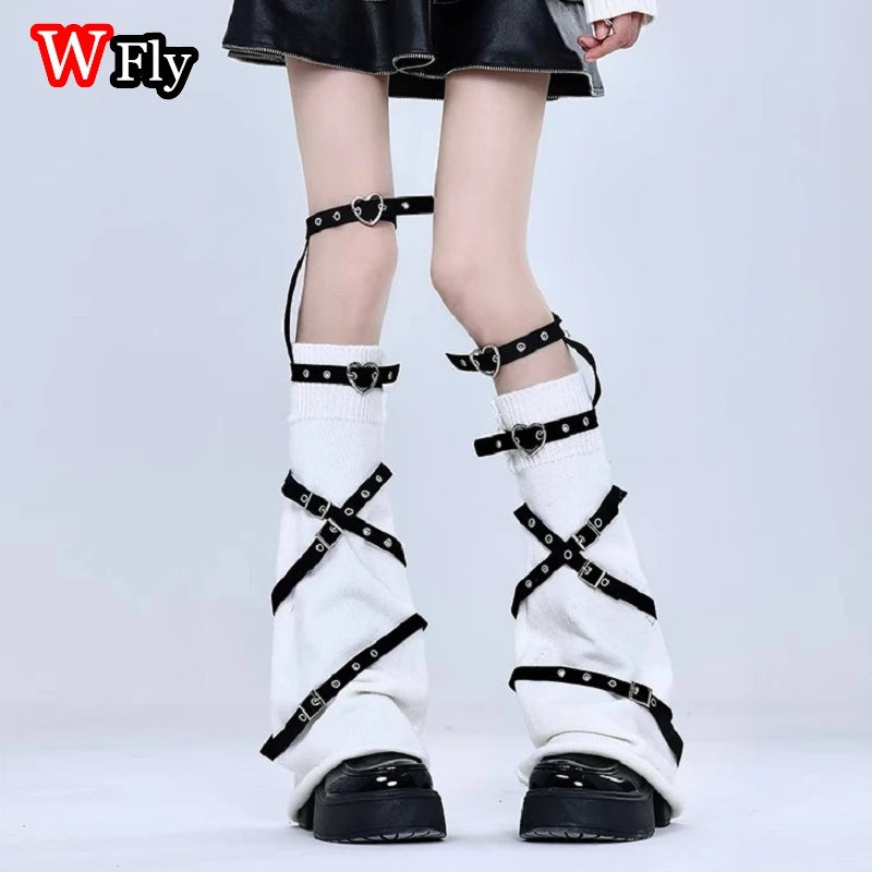 Heart Buckle Harness Knit Leg Warmers