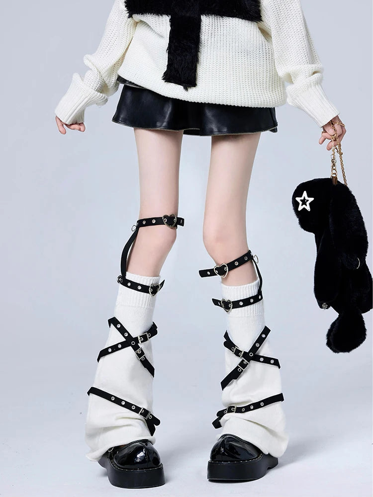 Buckle Harness Knit Flare Leg Warmers