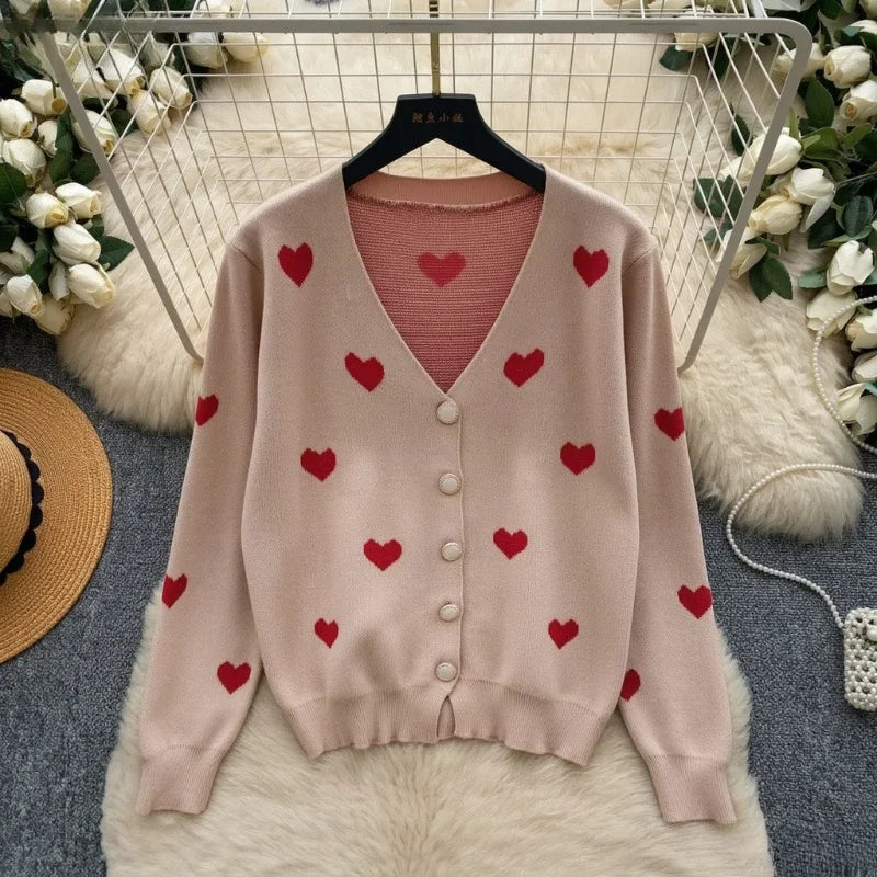 Pink Heart Knit Cardigan