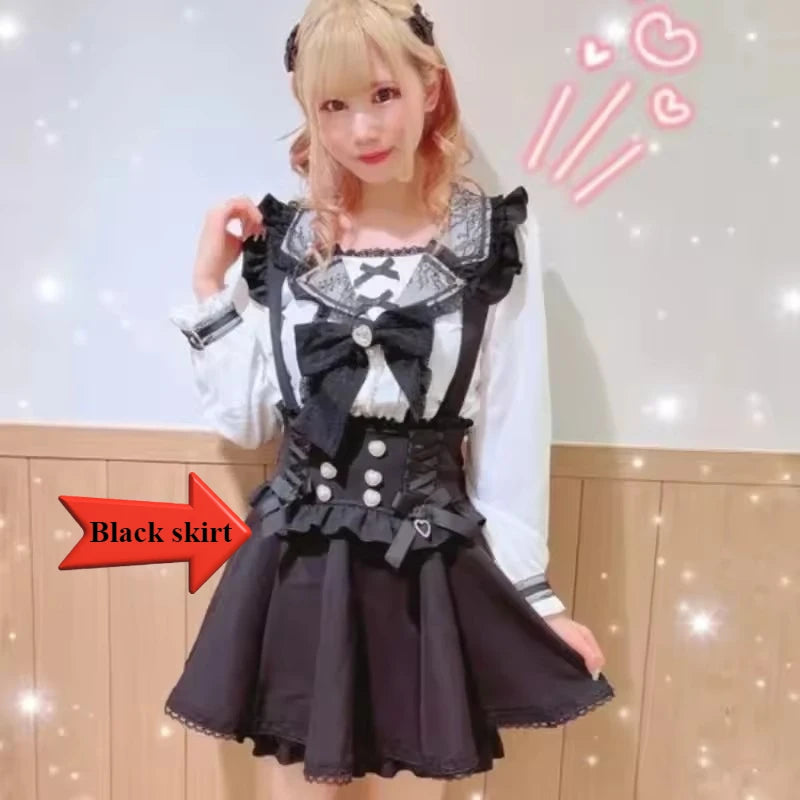 Lolita Pinafore Suspender Skirt with Heart Bow