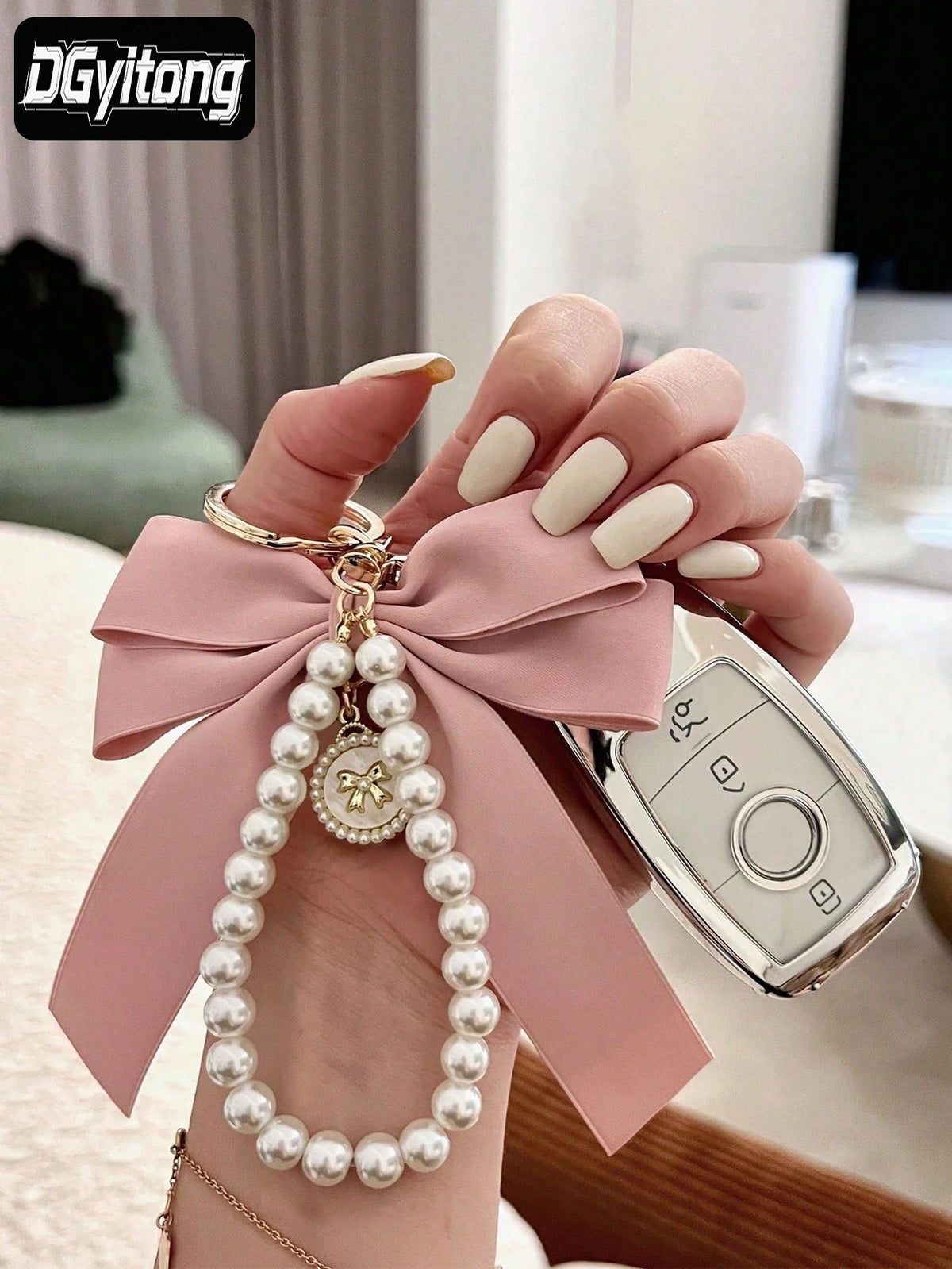 Pearl & Satin Bow Charm Keychain