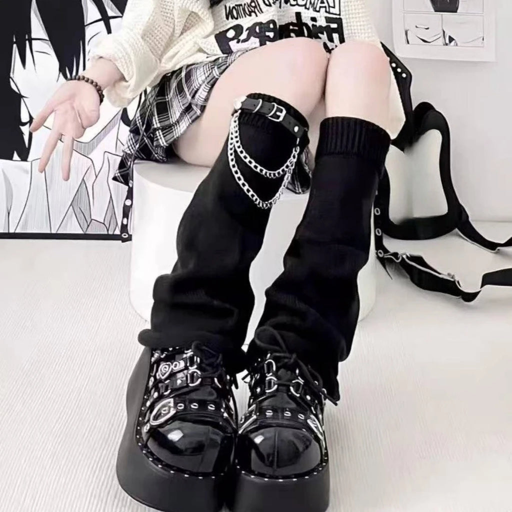 Lace Flare Leg Warmers with Cross Studs