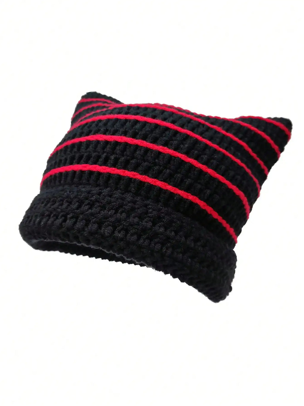 Striped Cat Ear Crochet Beanie