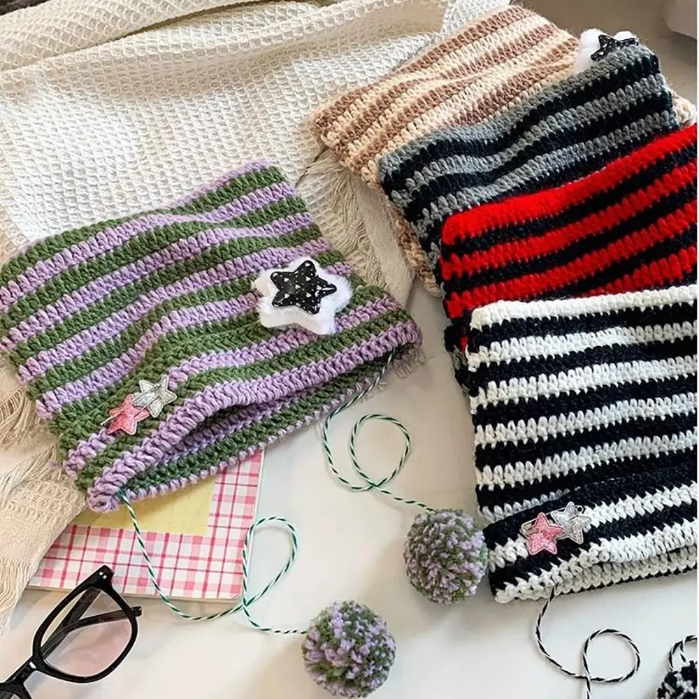 Devil Ear Striped Knit Beanie
